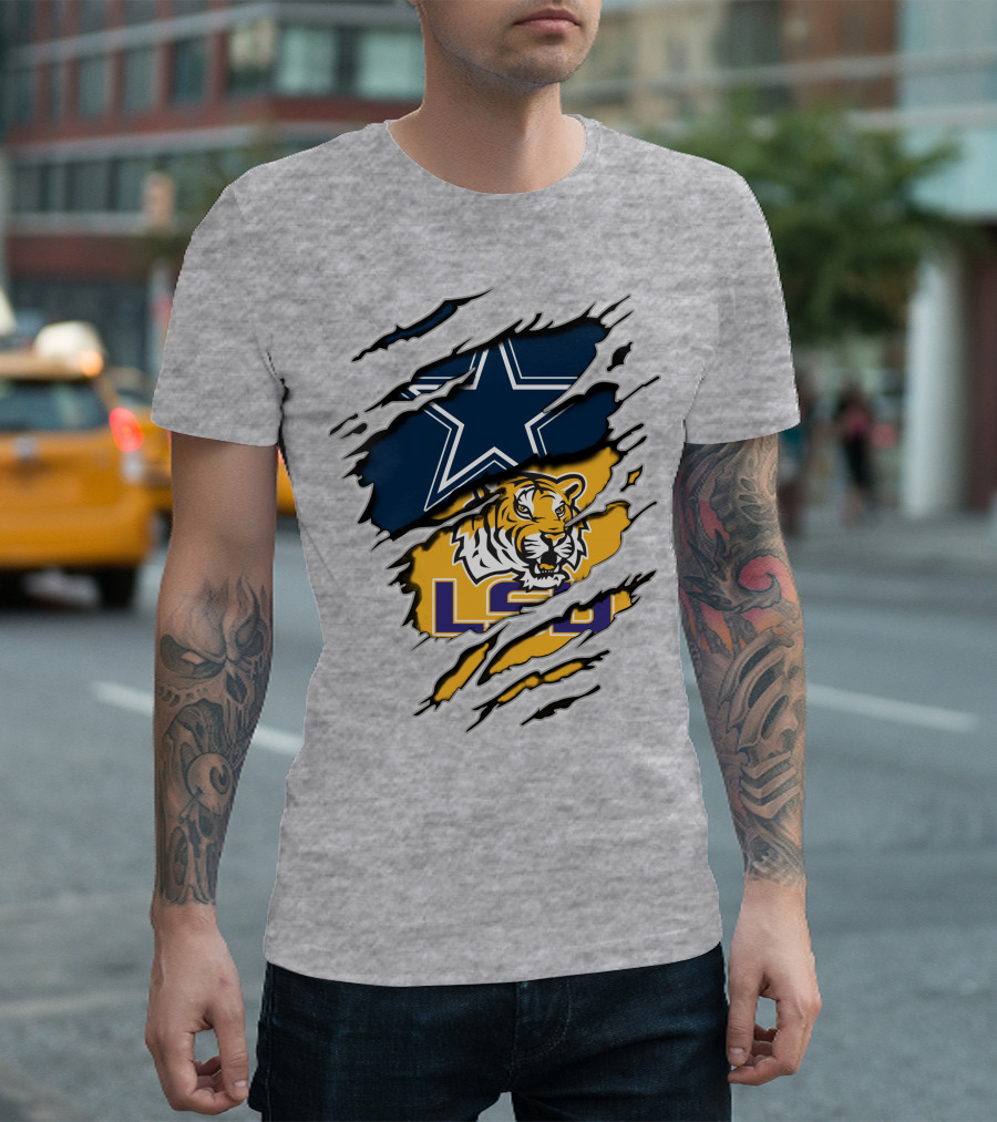Dallas Cowboys Star And Lsu Tigers Logo Fusion T-Shirt