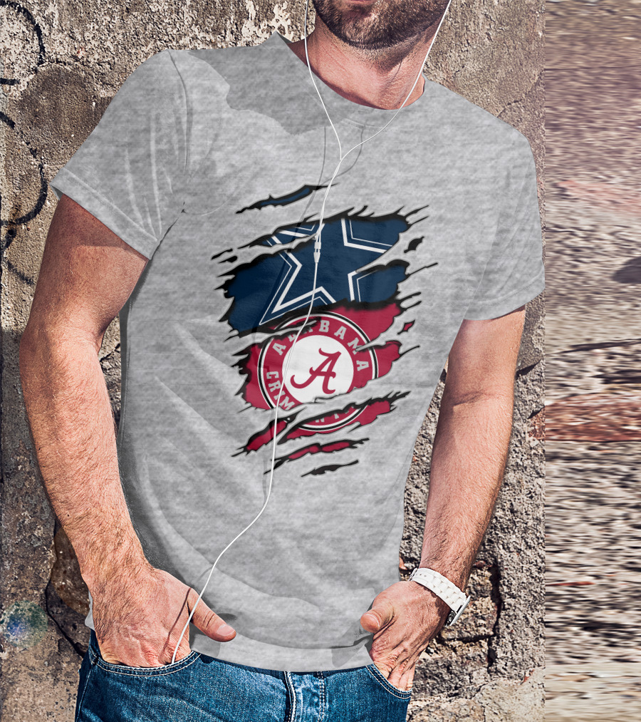 Cowboys Star And Alabama Crimson Tide Logo Torn Layers T-Shirt