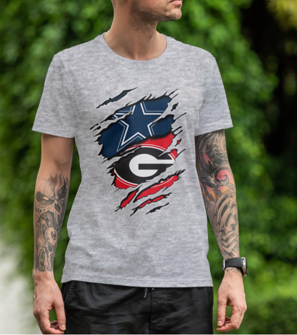 Dallas Cowboys Georgia Bulldogs Torn Flag T-Shirt