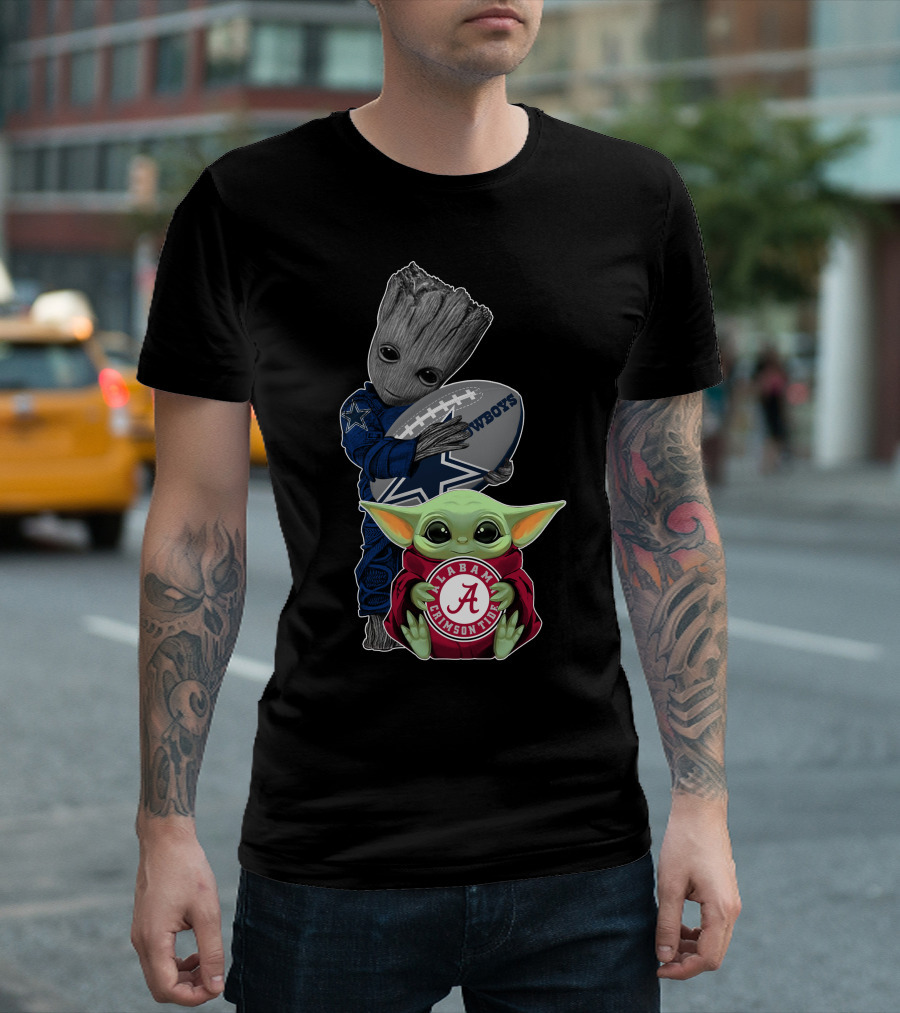 Cowboys Groot And Baby Yoda Alabama Crimson Tide T-Shirt