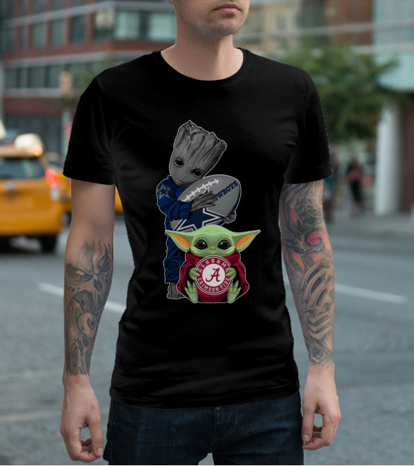 Cowboys Groot And Baby Yoda Alabama Crimson Tide T-Shirt