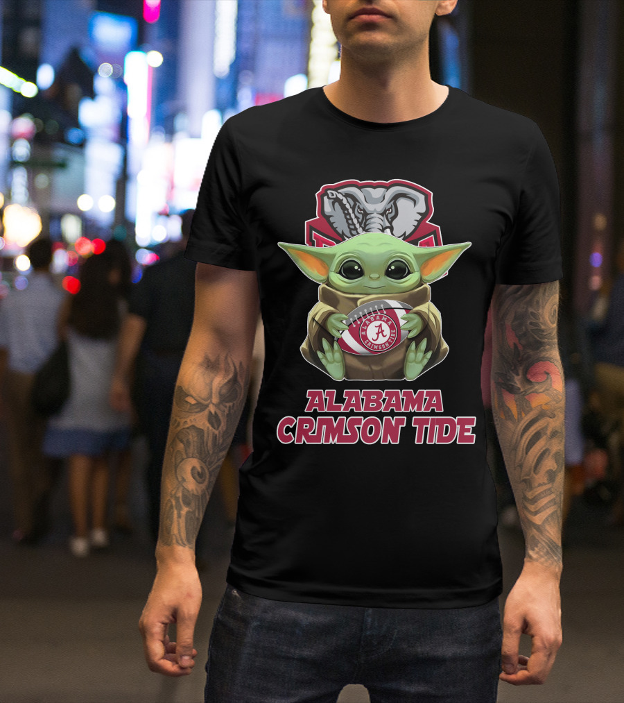 Alabama Crimson Tide Baby Yoda Holding Football T-Shirt