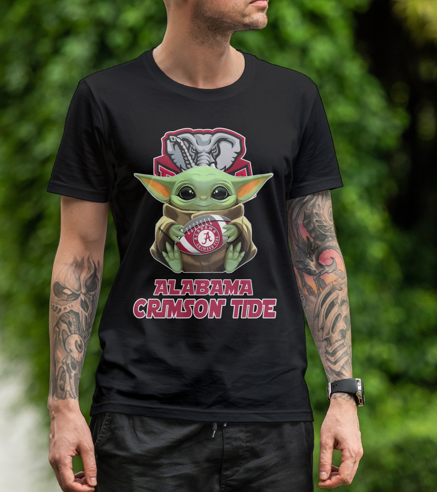 Alabama Crimson Tide Baby Yoda Holding Football T-Shirt