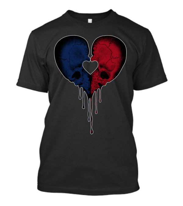 Split Red And Blue Skull Heart Dripping T-Shirt