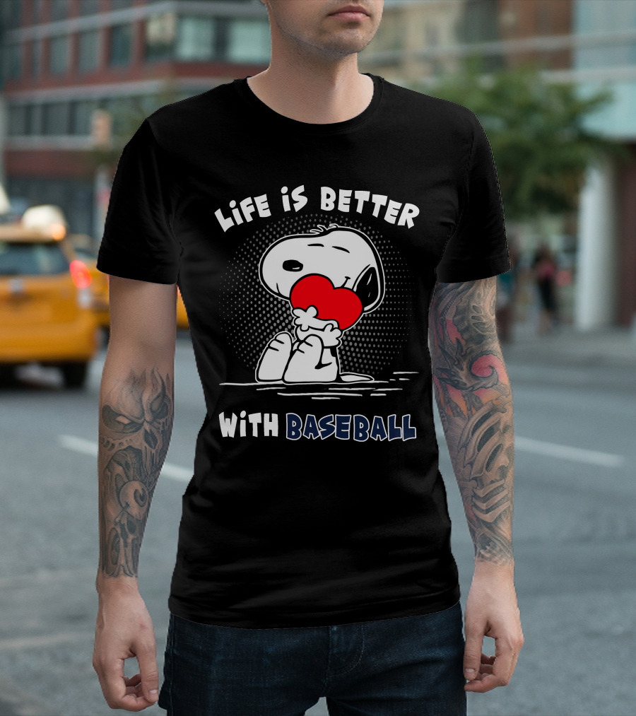 Life Is Better With Baseball Snoopy Hugging Heart T-Shirt