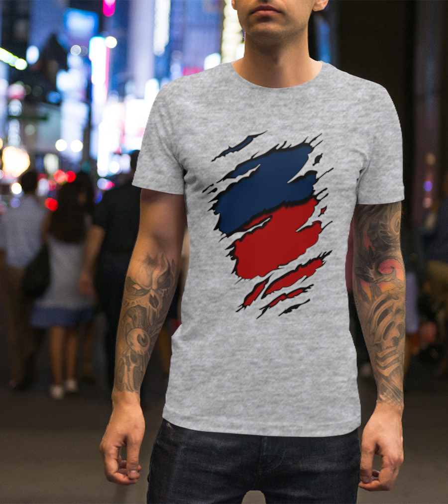 Nhap Blue And Red Torn Texture Claw Mark T-Shirt