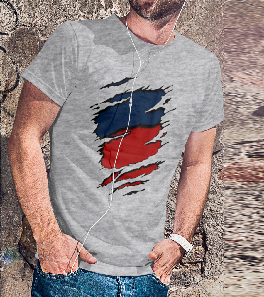 Nhap Blue And Red Torn Texture Claw Mark T-Shirt