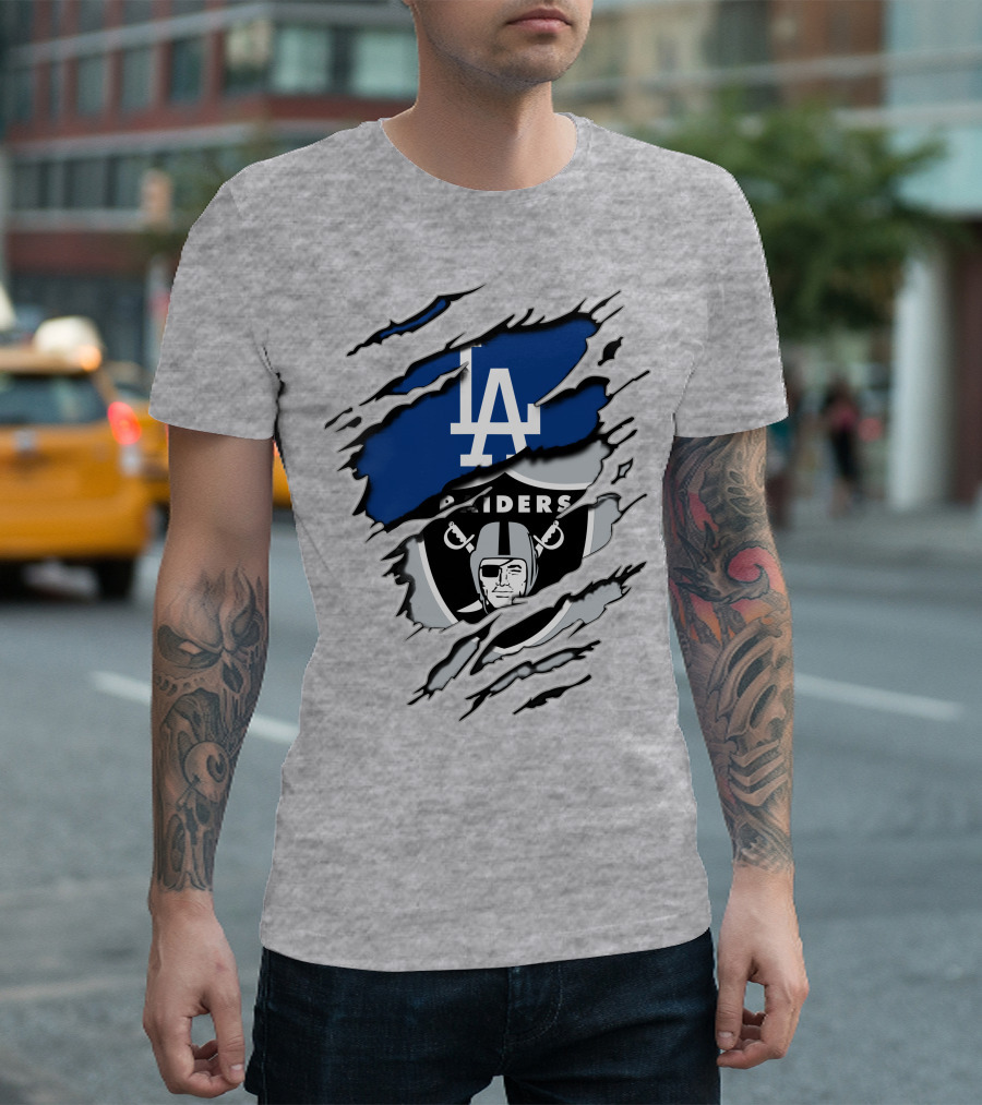 LA Dodgers Raiders Dual Logo Crossover T-Shirt