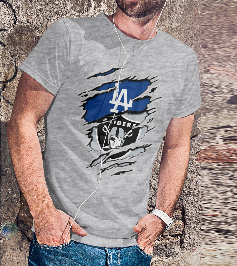 LA Dodgers Raiders Dual Logo Crossover T-Shirt