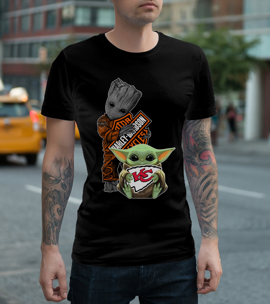 Groot Harley Davidson Logo Baby Yoda Kansas City Chiefs T-Shirt