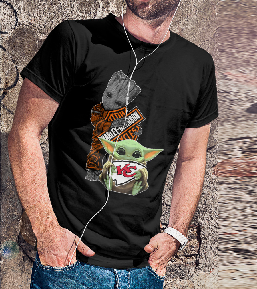 Groot Harley Davidson Logo Baby Yoda Kansas City Chiefs T-Shirt