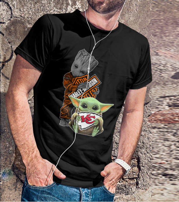 Groot Harley Davidson Logo Baby Yoda Kansas City Chiefs T-Shirt