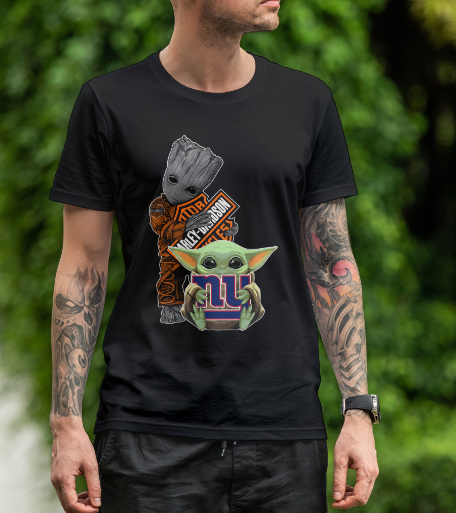 Groot Harley Davidson Baby Yoda New York Giants Icons T-Shirt