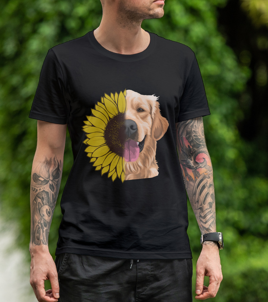 Golden Retriever Half Sunflower Face T-Shirt
