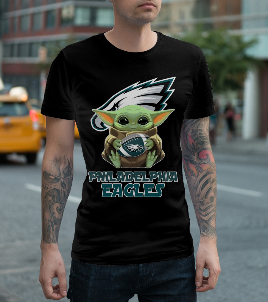 Philadelphia Eagles Baby Yoda Football T-Shirt