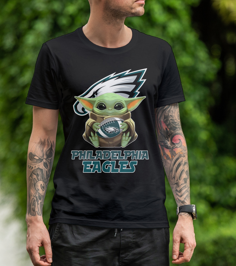 Philadelphia Eagles Baby Yoda Football T-Shirt