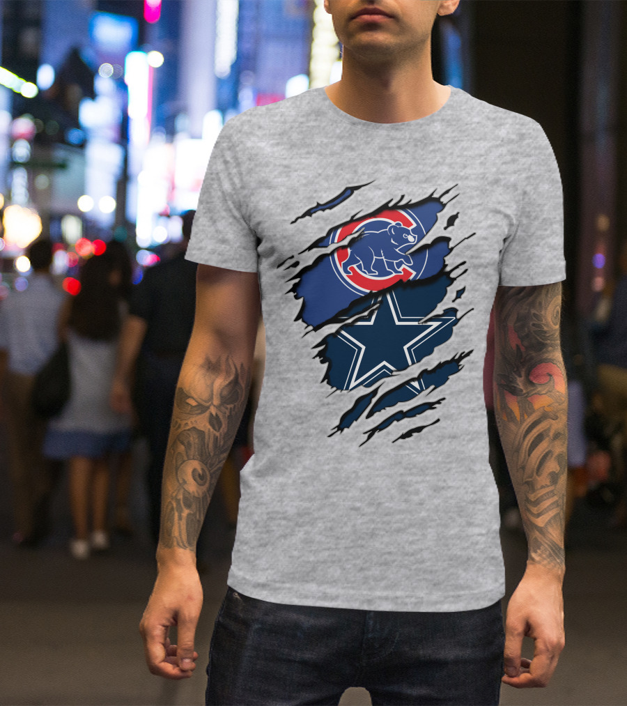 Dallas Cowboys Chicago Cubs Claw Marks Logo Mashup T-Shirt