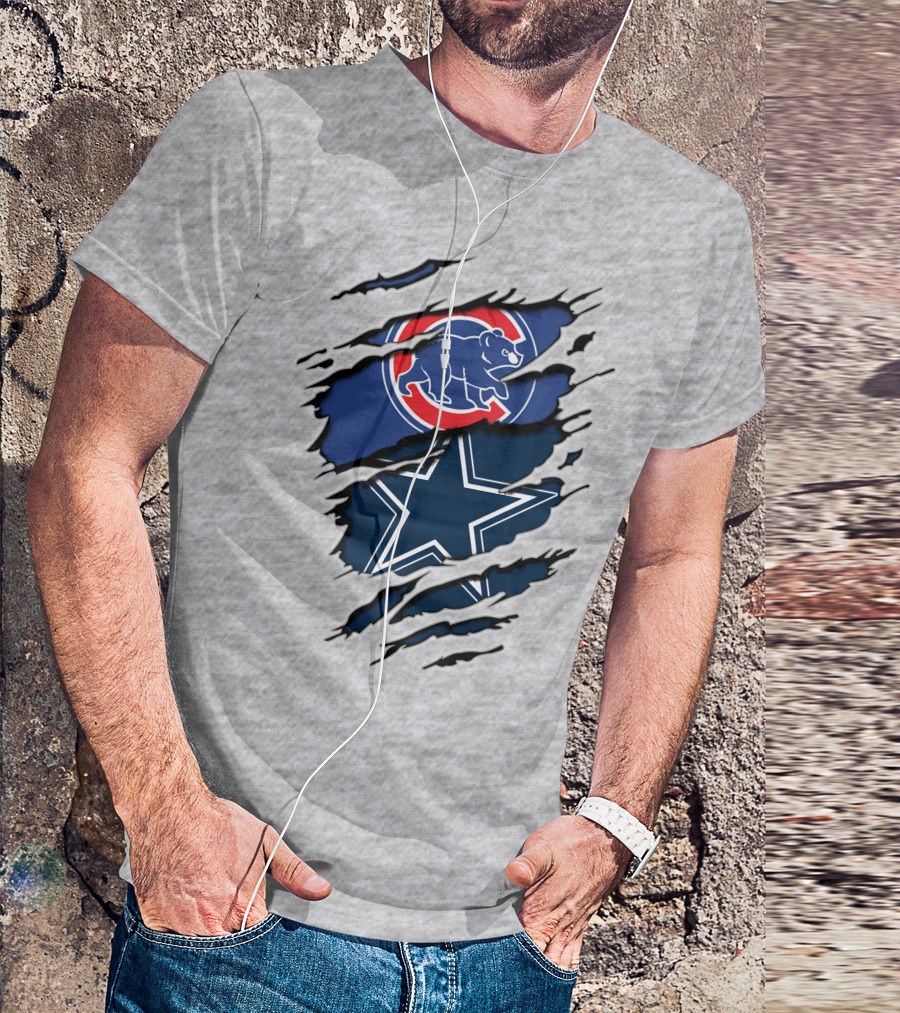 Dallas Cowboys Chicago Cubs Claw Marks Logo Mashup T-Shirt