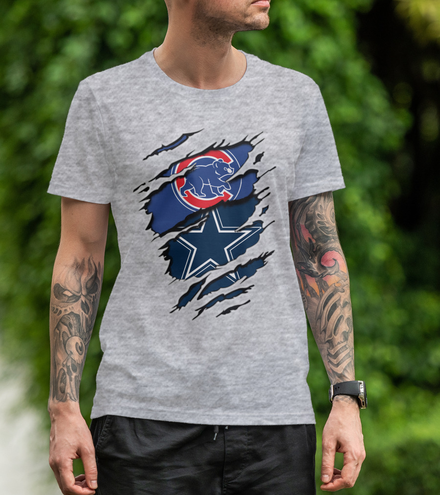 Dallas Cowboys Chicago Cubs Claw Marks Logo Mashup T-Shirt