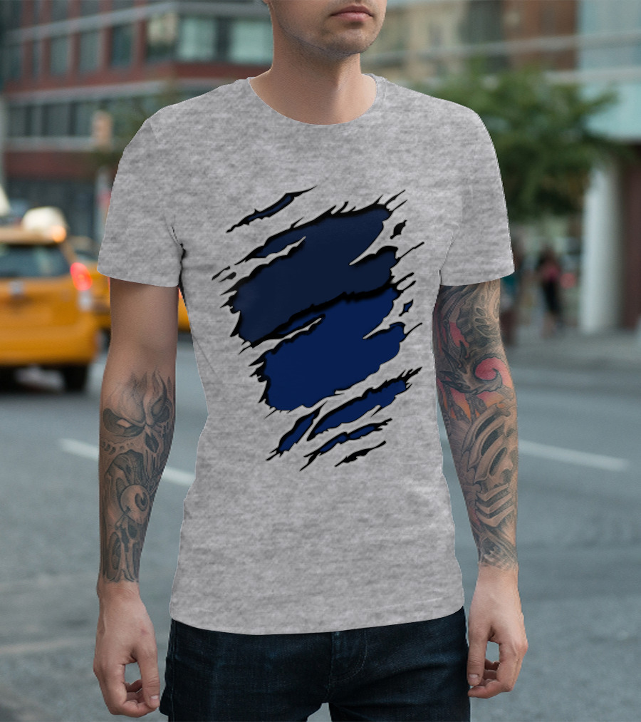 Cow Cub Tiger Stripes Blue Torn Look T-Shirt