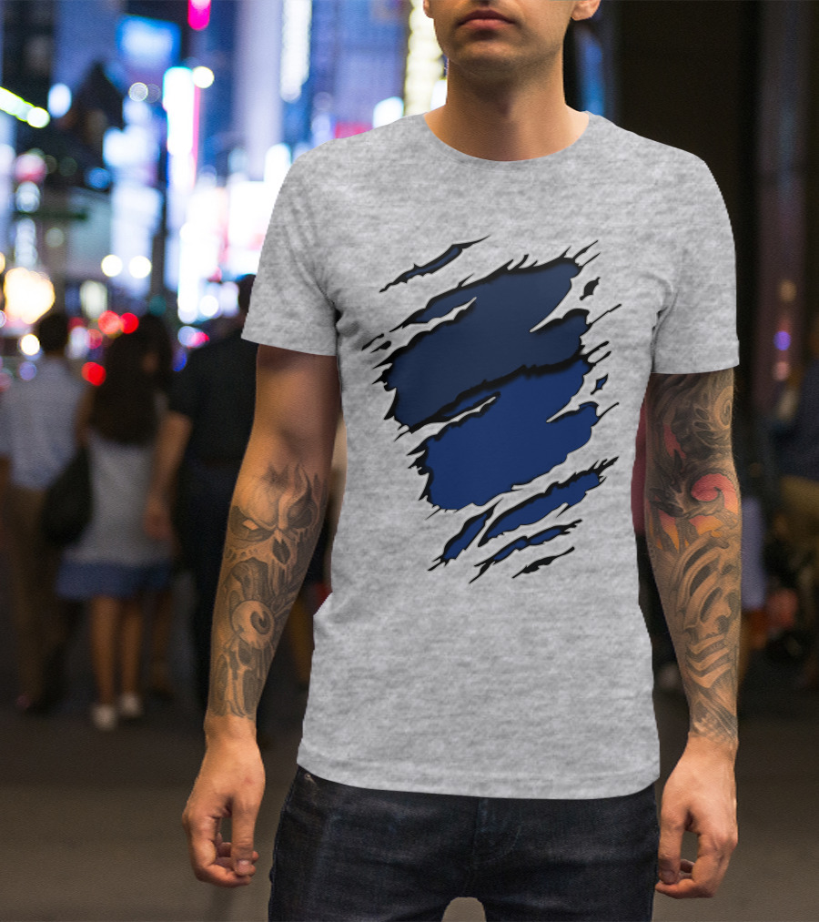 Cow Cub Tiger Stripes Blue Torn Look T-Shirt