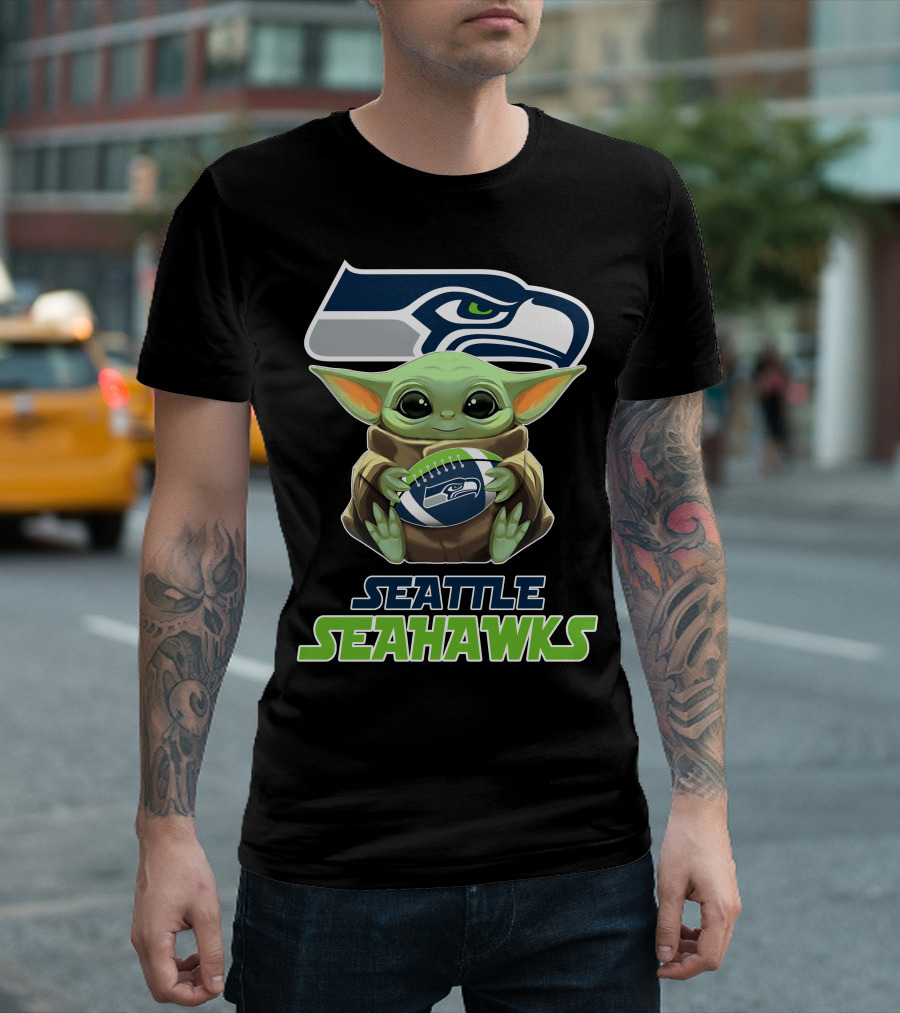 Seattle Seahawks Baby Yoda Football T-Shirt