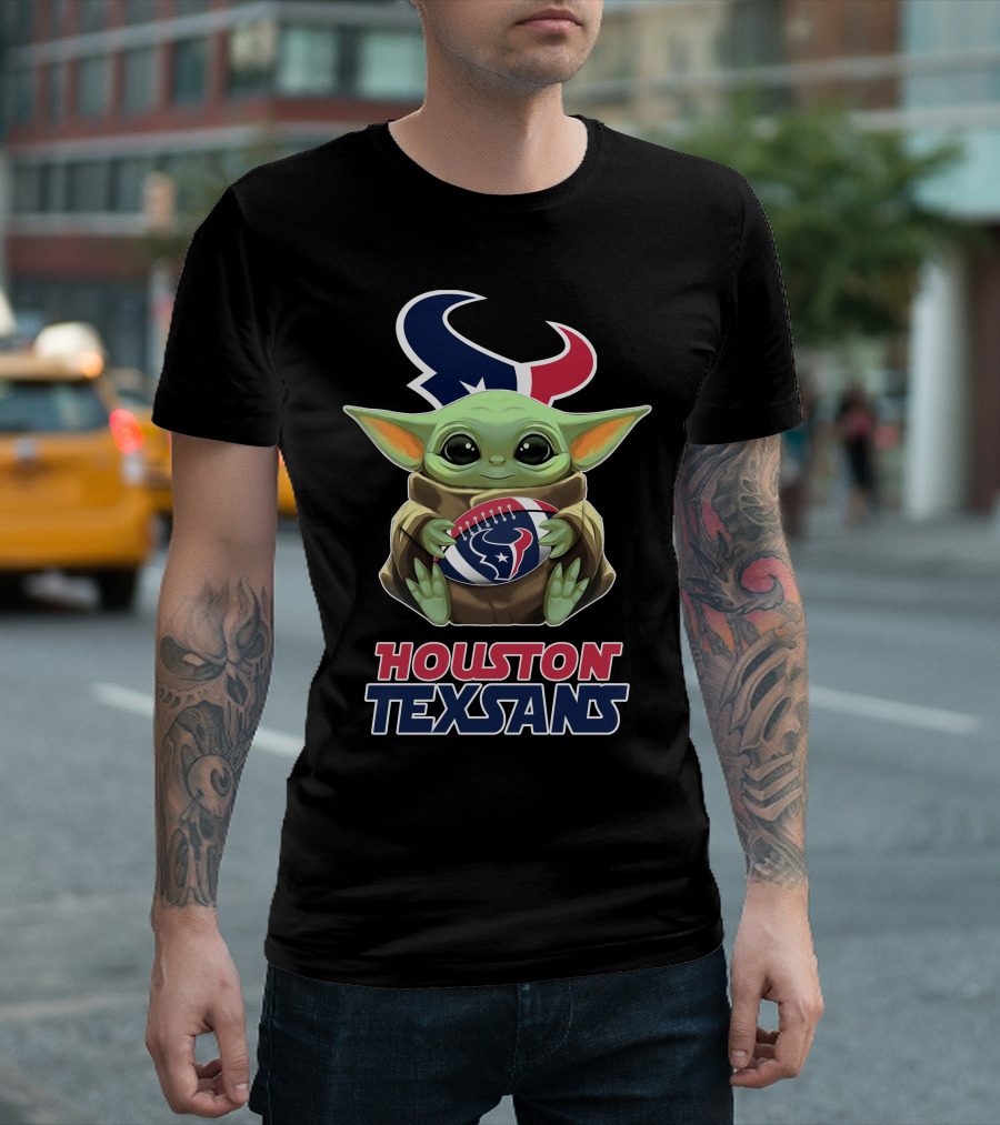 Houston Texans Baby Yoda Holding Football T-Shirt
