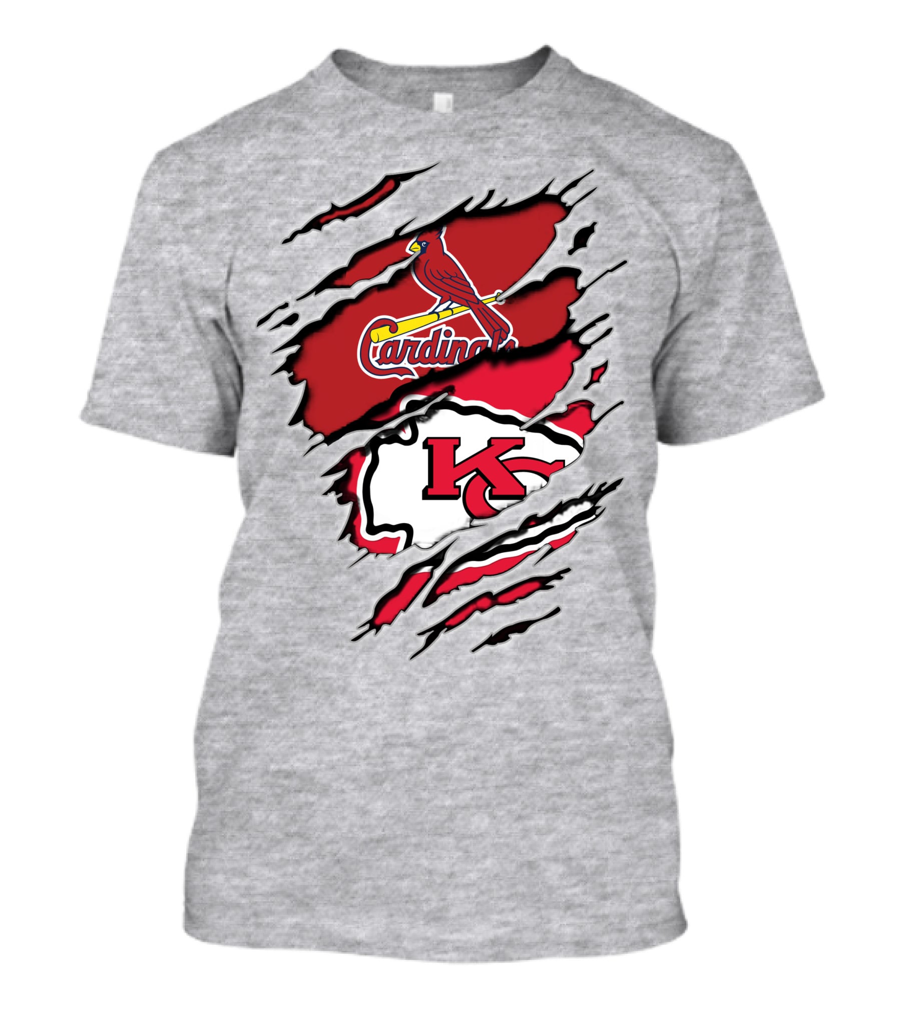 Cardinals And Chiefs Logo Rip T-Shirt