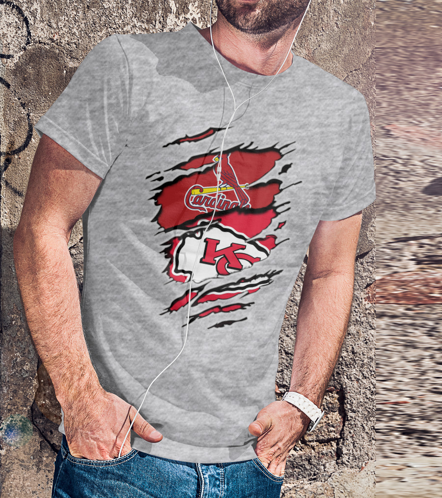 Cardinals And Chiefs Logo Rip T-Shirt