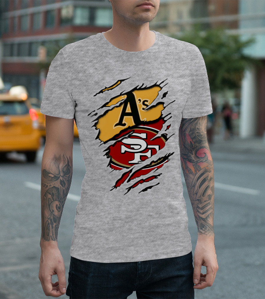 Oakland A's and San Francisco 49ers Torn Layered Logo Fusion T-Shirt