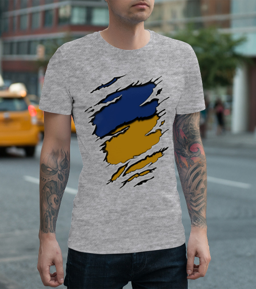 Pack Cus Blue and Yellow Ripped Claw Marks T-Shirt