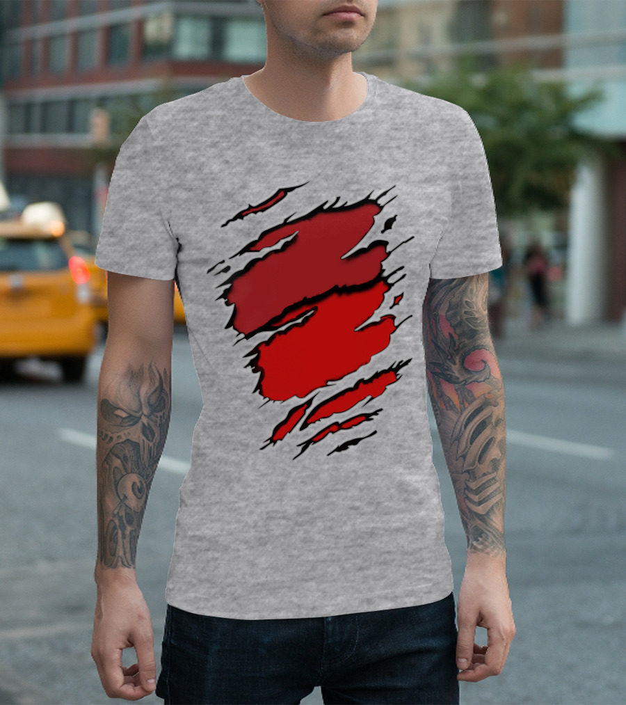 Chie-Car Red Ripped Claw Marks T-Shirt