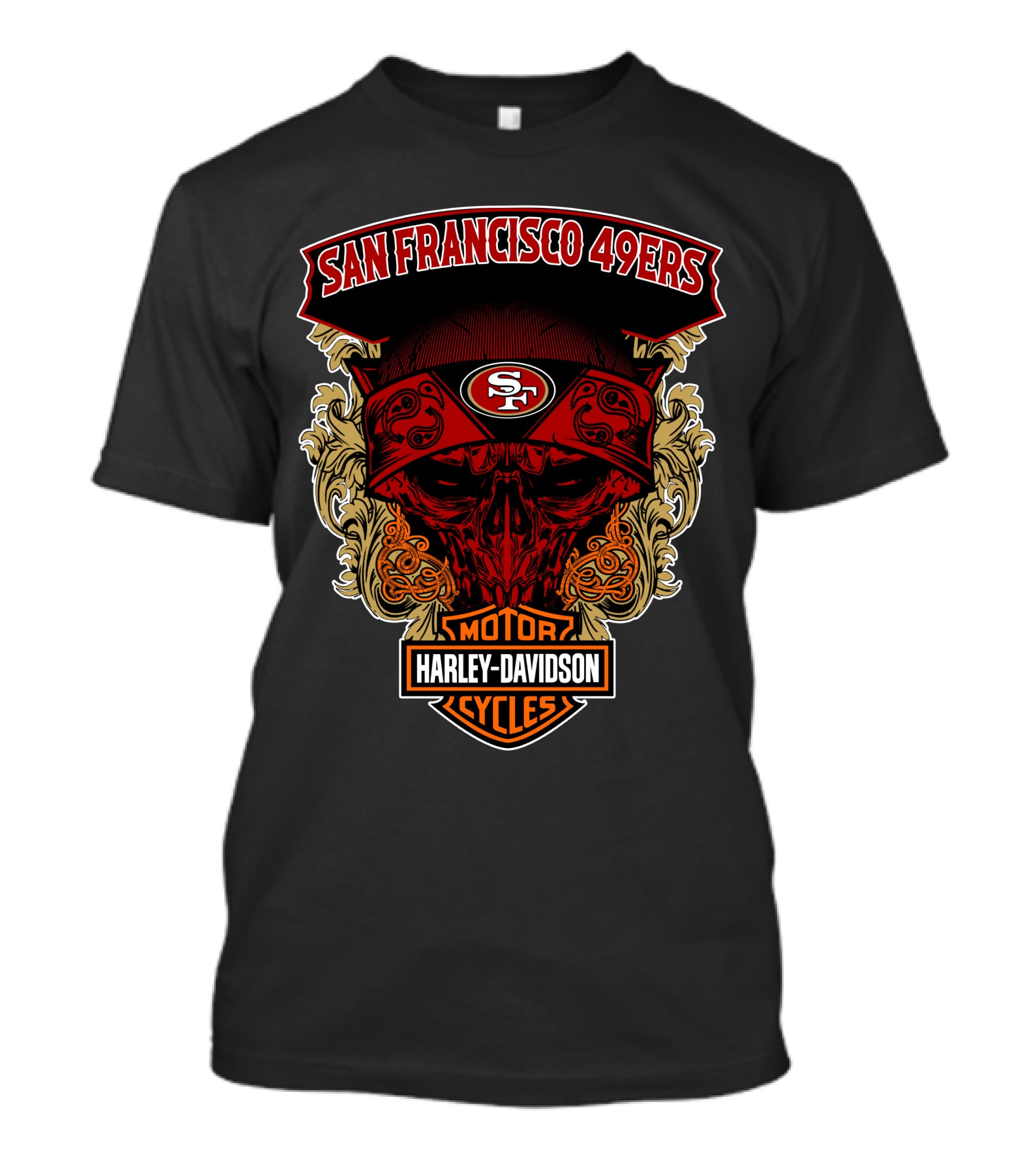San Francisco 49ers Harley Davidson Motorcycles Skull T-Shirt