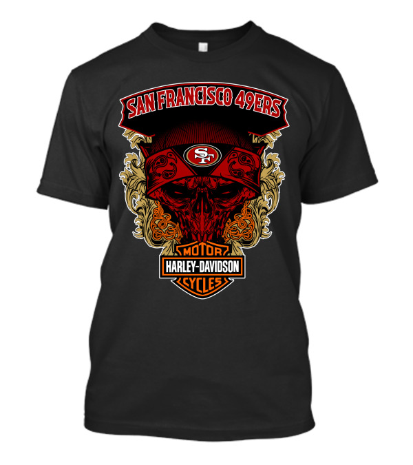 San Francisco 49ers Harley Davidson Motorcycles Skull T-Shirt