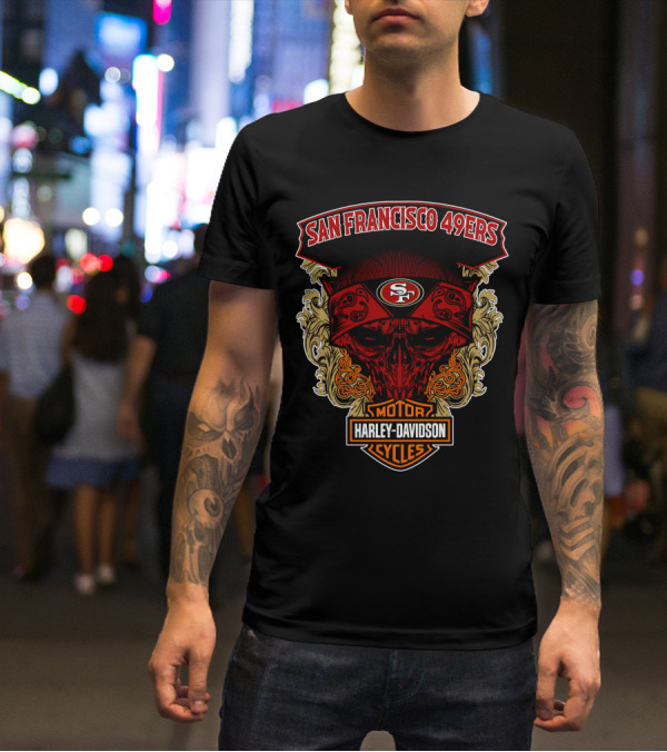 San Francisco 49ers Harley Davidson Motorcycles Skull T-Shirt
