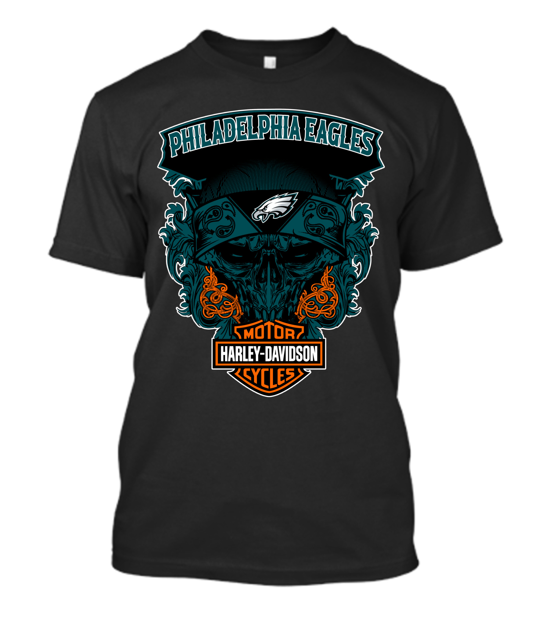 Philadelphia Eagles Harley Davidson Motorcycles Skull T-Shirt