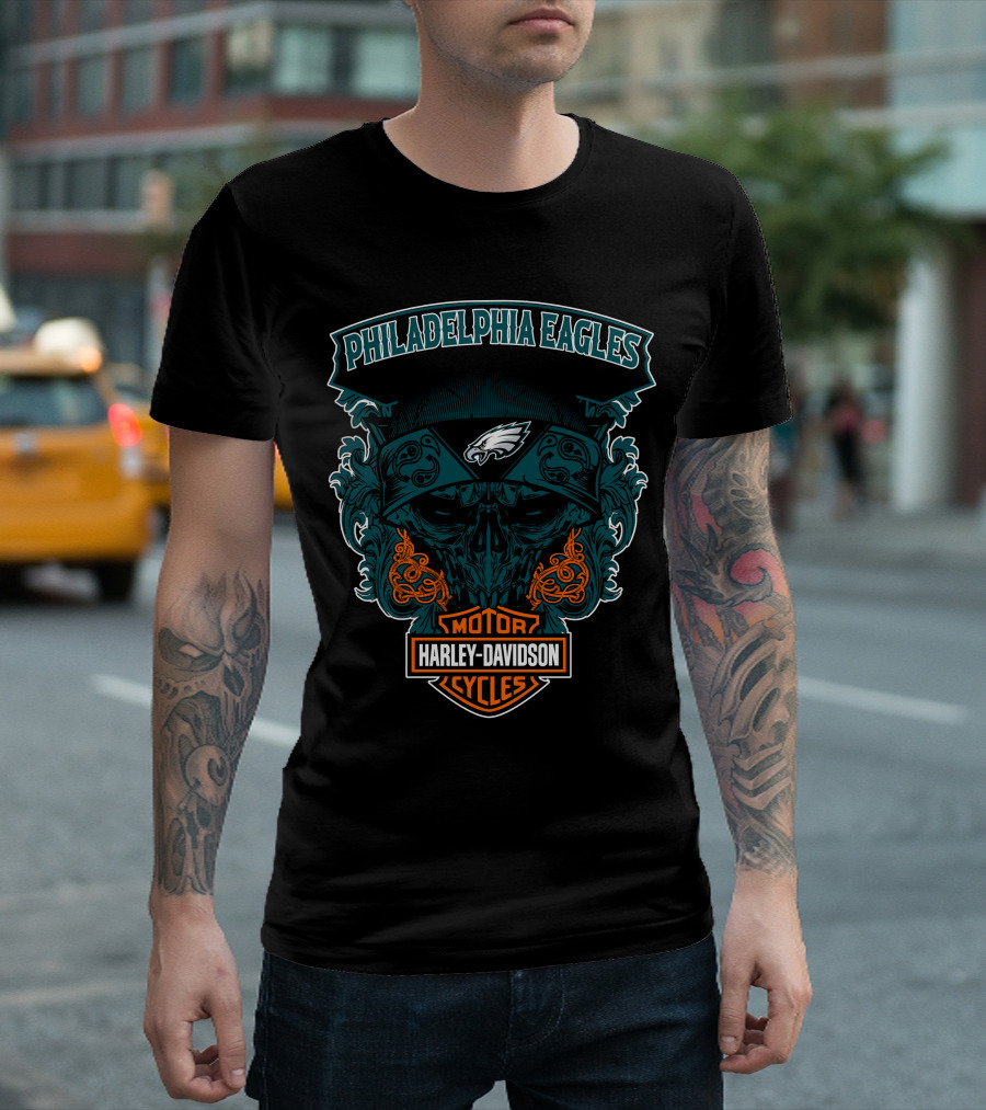 Philadelphia Eagles Harley Davidson Motorcycles Skull T-Shirt
