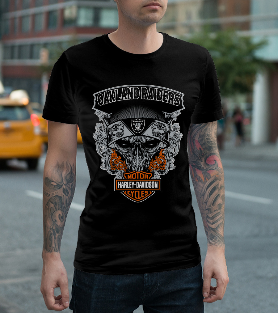 Oakland Raiders Harley Davidson Motorcycles Skull T-Shirt