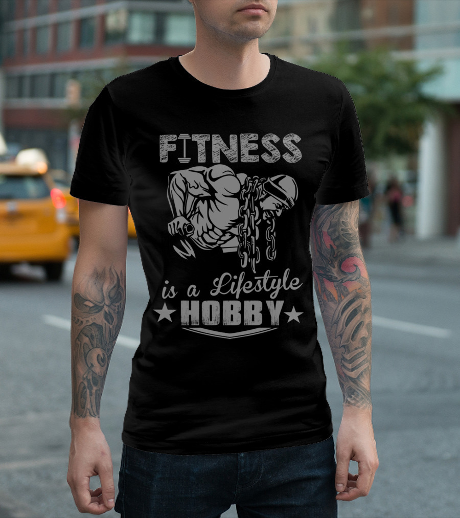 Fitness Is A Lifestyle Hobby With Muscular Bodybuilder And Chain T-Shirt
