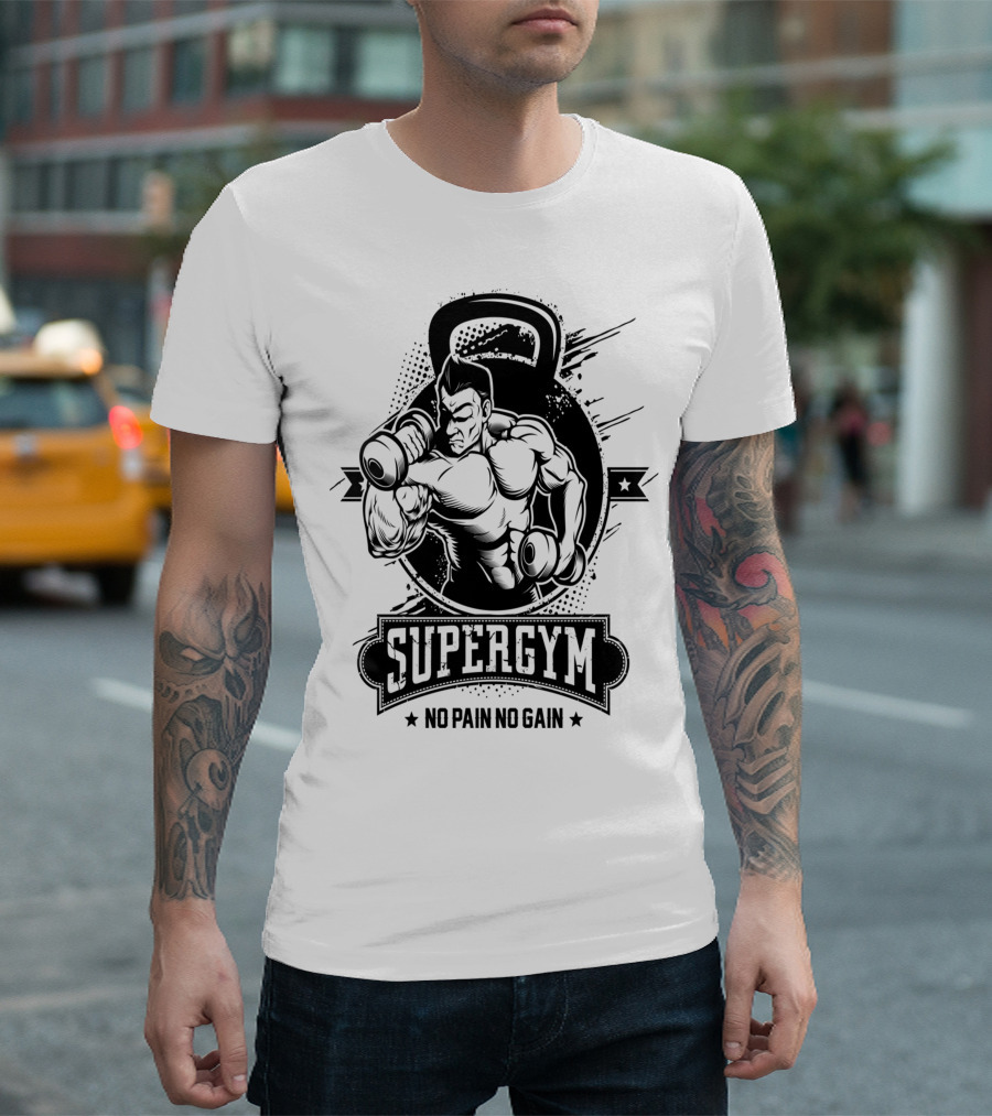 Supergym No Pain No Gain Bodybuilder Kettlebell Workout T-Shirt