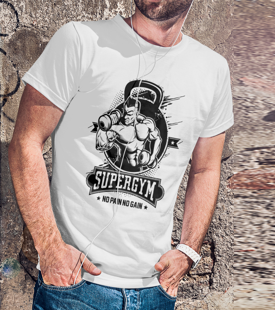 Supergym No Pain No Gain Bodybuilder Kettlebell Workout T-Shirt