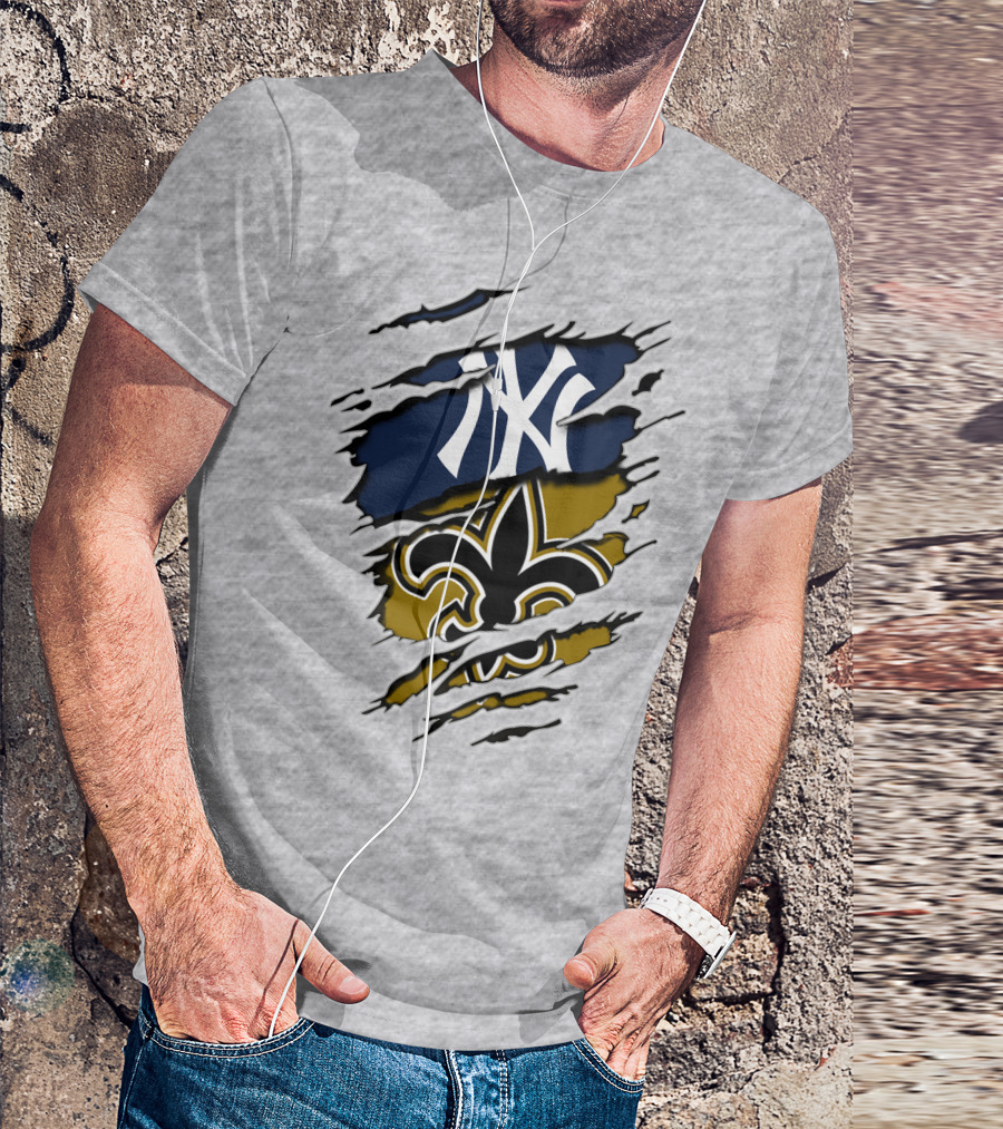 Yankees Saints Fleur-de-Lis Ripped T-Shirt