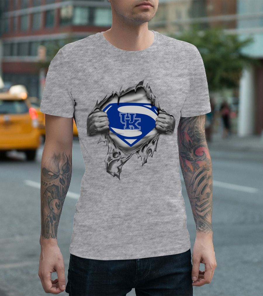 Kentucky Wildcats Superman Logo Style Burst Through Torn T-Shirt