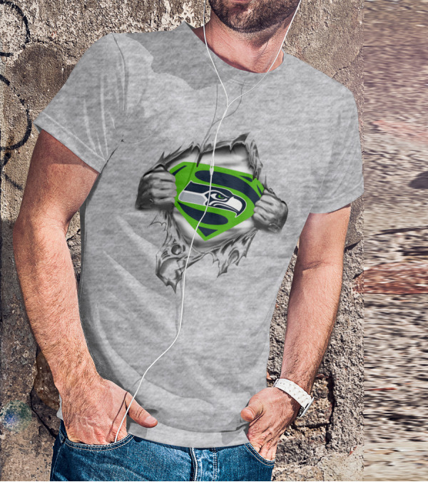 Seahawks Super Fan Symbol With Iconic Hawk Logo And Ripped Chest T-Shirt