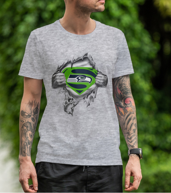 Seahawks Super Fan Symbol With Iconic Hawk Logo And Ripped Chest T-Shirt