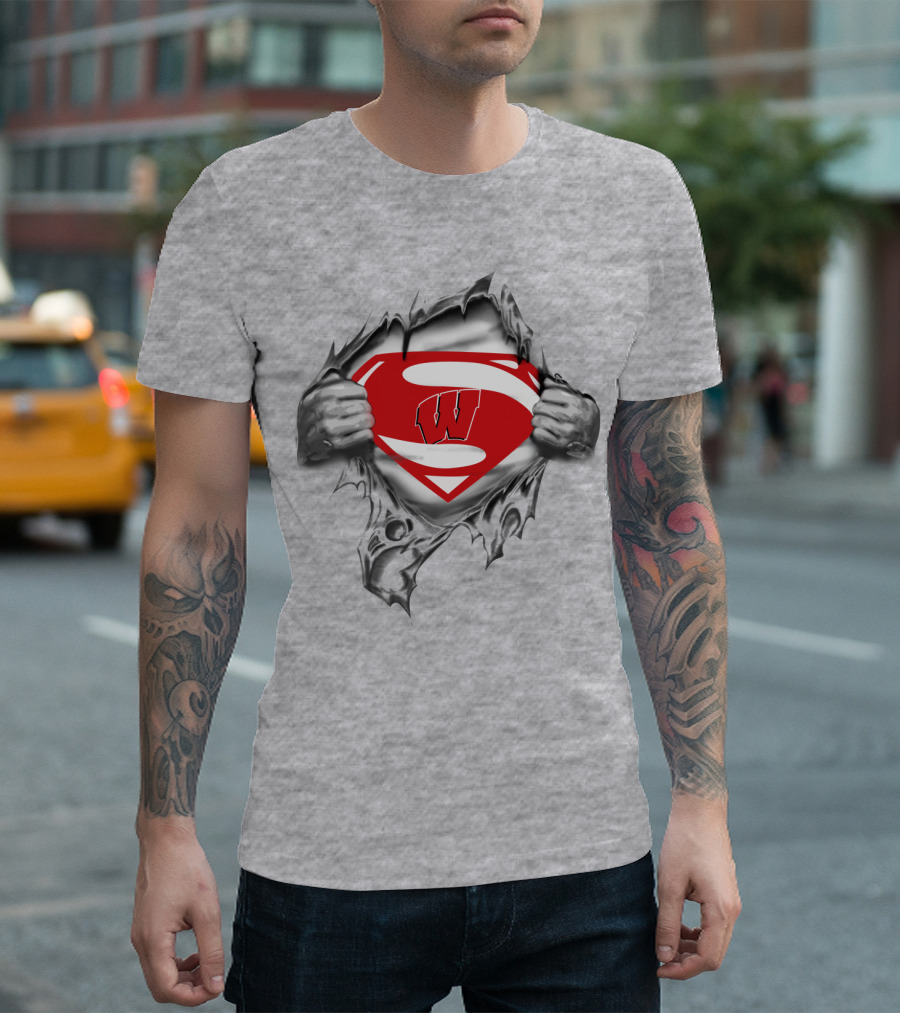 Wisconsin Badgers Superman Logo Hidden Emblem T-Shirt