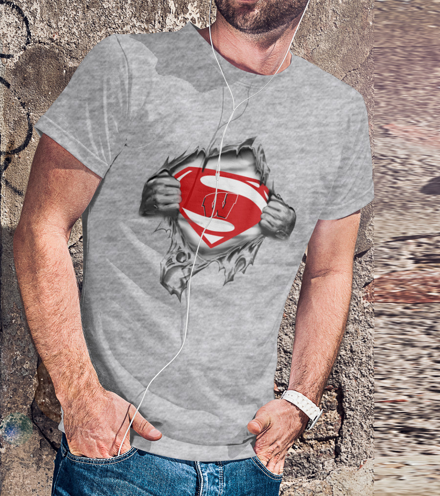 Wisconsin Badgers Superman Logo Hidden Emblem T-Shirt