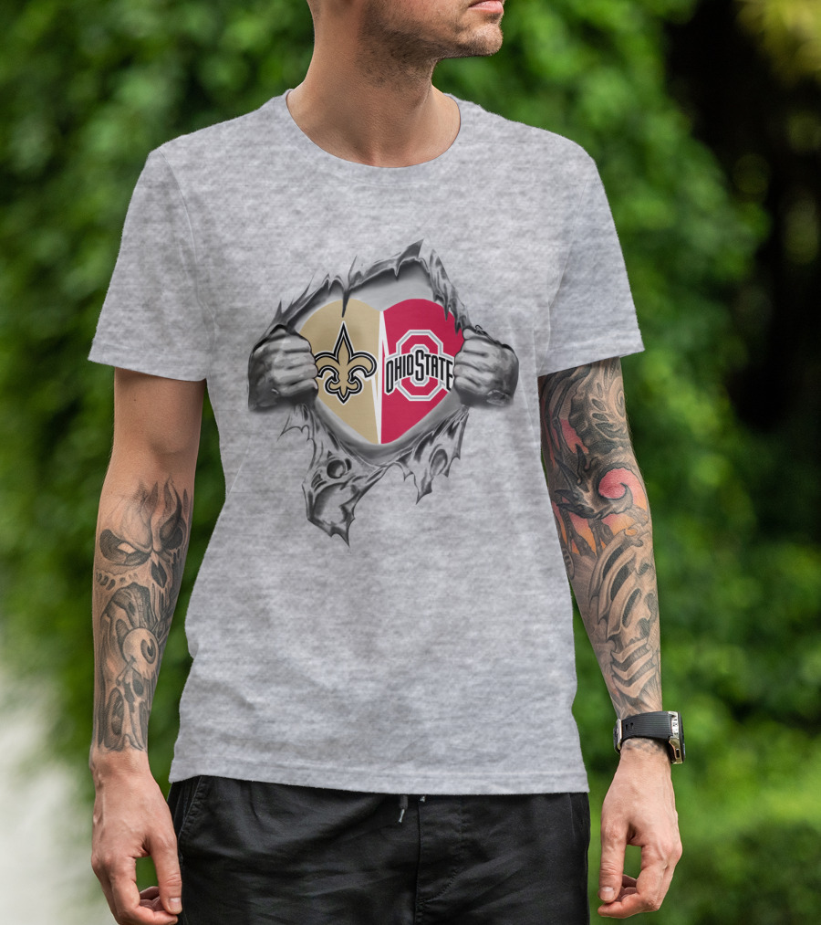 Saints Ohio State Heart Torn Fan Passion For Football And College Sports T-Shirt