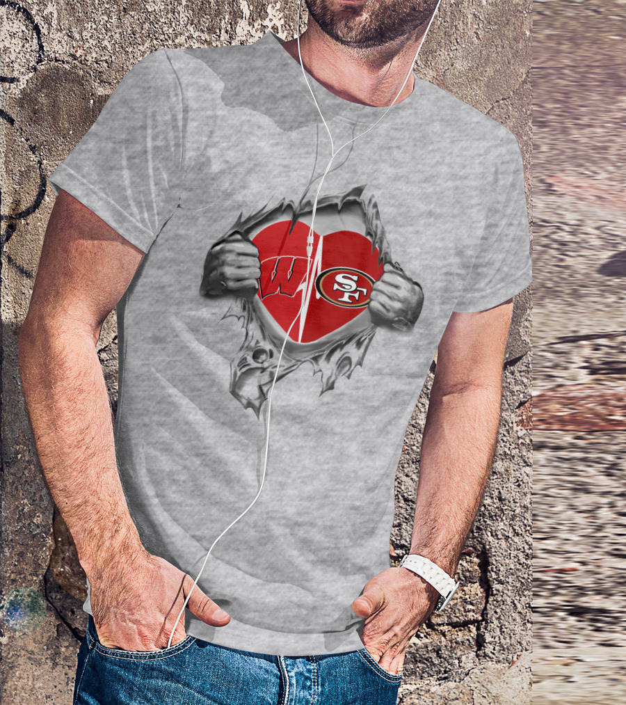 San Francisco 49ers Wisconsin Badgers Heart Logo Fusion T-Shirt