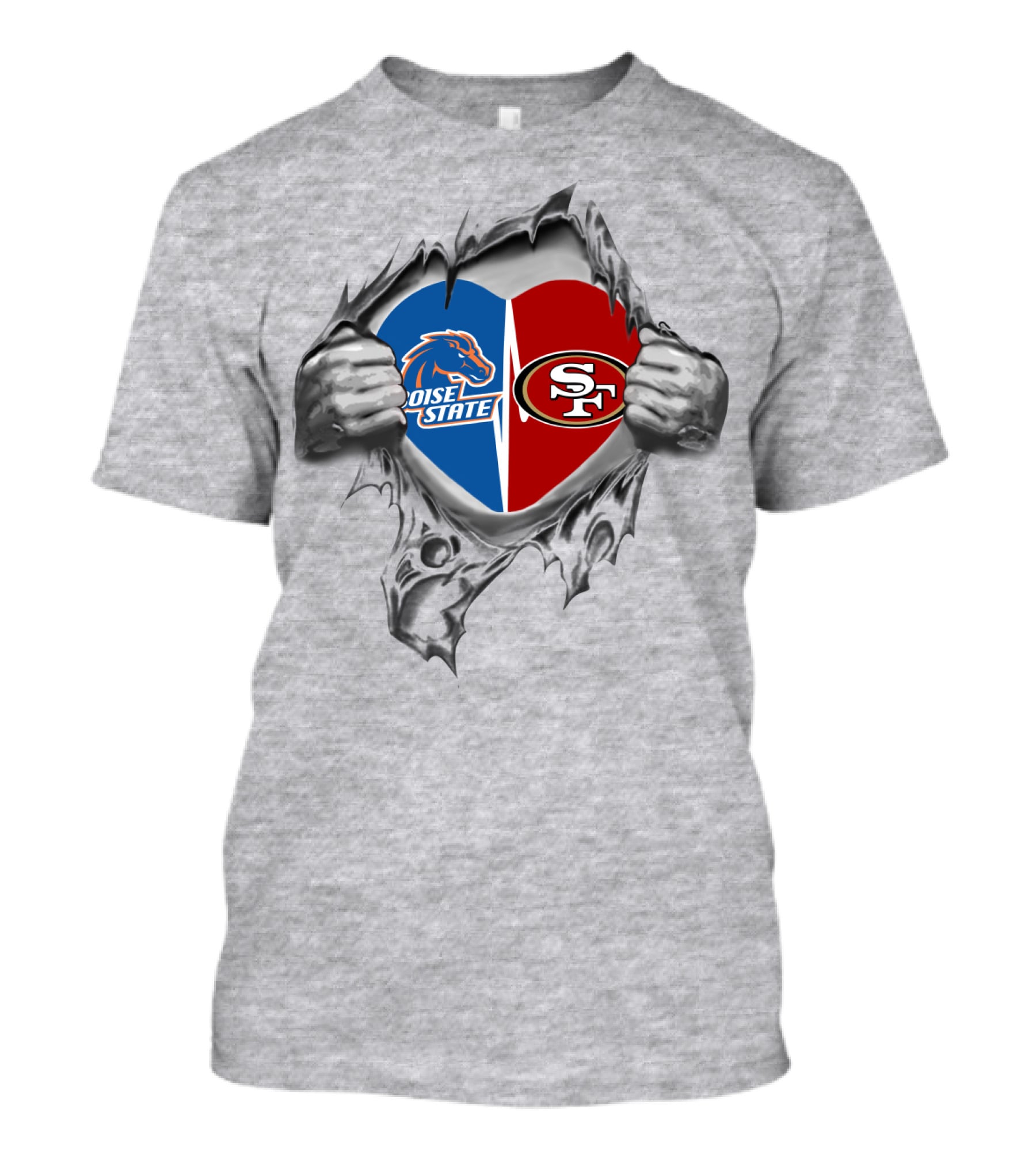 49Ers Boise State Heart Hand Tear T-Shirt